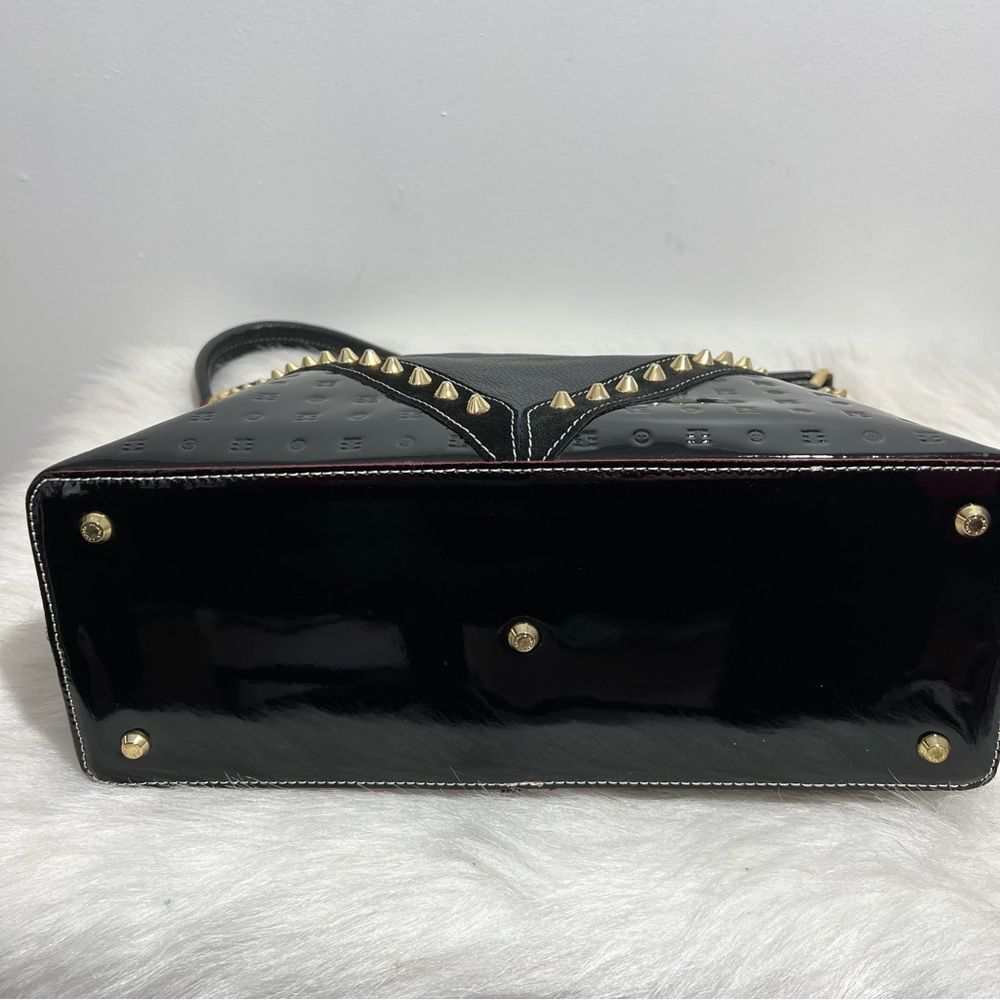 NWT Arcadia Made in Italy Black Patent‎ Leather Gold Studded Bag - Picture 5 of 15